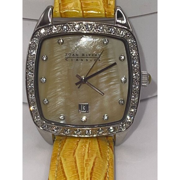 Joan Rivers Classic Wristwatch Yellow Textured Leather Band with a Square Face, main image 12